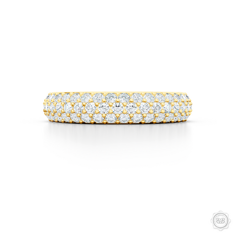 Three-row Diamond Eternity Wedding Band. Handcrafted in Classic Yellow Gold and Round Brilliant Diamonds. Free Shipping for All USA Orders. 30-Day Returns | BASHERT JEWELRY | Boca Raton, Florida