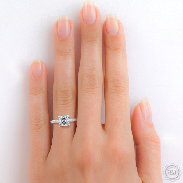 Classic Four-Prong Asscher Cut Diamond Solitaire Ring. Handcrafted in White Gold or Platinum. Elegantly Tapered Bead-Set Diamond Shoulders.  GIA Certified center Diamond.  Free Shipping USA. 30-Day Returns | BASHERT JEWELRY | Boca Raton, Florida.