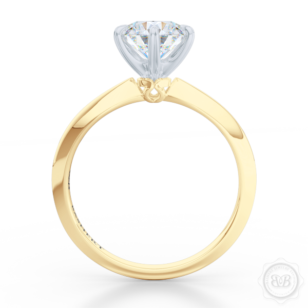 Classic Six-Prong Round Diamond Solitaire Ring Crafted in Classic Yellow Gold and Precious Platinum.  Create Your Own Dream Engagement Ring.  Free Shipping USA. 30-Day Returns | BASHERT JEWELRY | Boca Raton, Florida