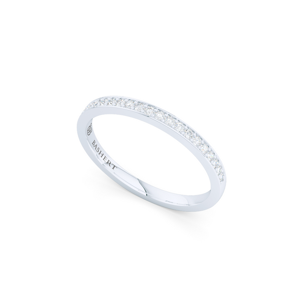 Classic, bead-set diamond wedding ring. Hand-fabricated in White Gold or Precious Platinum and round brilliant diamonds. Free Shipping for All USA Orders. BASHERT JEWELRY | Boca Raton, Florida