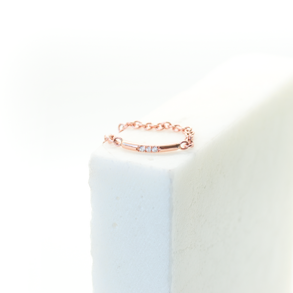 Delicate Diamond Bar Ring. Chain ring, stackable ring. Hand-fabricated in ethically sourced, solid Rose Gold. | Free Shipping on all orders in The USA. |  Bashert Jewelry.  Boca Raton Florida.