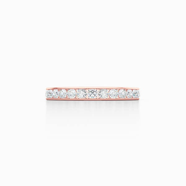 Classic, channel-set Diamond Eternity Wedding Ring. Elegant lines, handcrafted in Romantic Rose Gold and Round Brilliant Diamonds. Free Shipping for All USA Orders. 15 Day Returns | BASHERT JEWELRY | Boca Raton, Florida