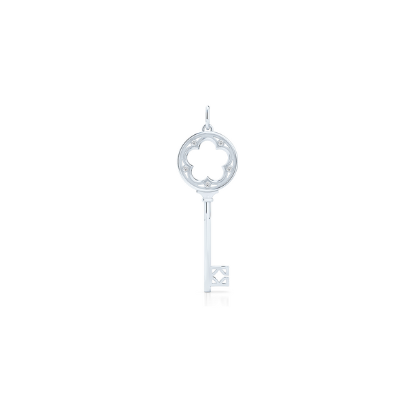 Classic Clover Key Pendant. Elegant Design Crafted in Sustainable, solid Sterling Silver. Encrusted with Round Brilliant Diamonds. Free Shipping on all US orders. 15 Days Returns. | BASHERT JEWELRY | Boca Raton, Florida