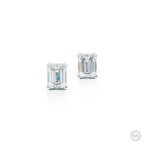 Classic Emerald cut Moissanite Stud Earrings. Handcrafted in White Gold. Find The Perfect Pair for Your Budget.  Lab-Grown Diamonds options available! Free Shipping on All USA Orders. 30-Day Returns | BASHERT JEWELRY | Boca Raton, Florida.