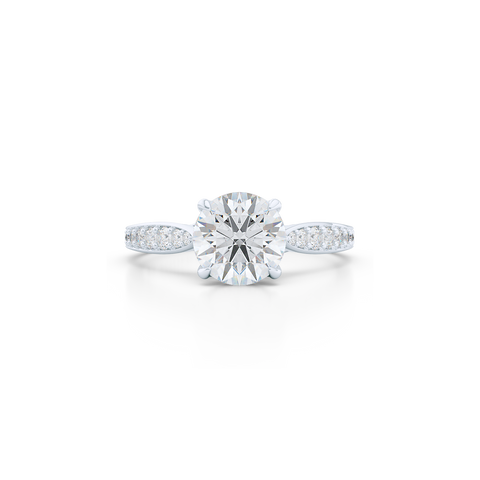 Award-Winning Round Solitaire Engagement Ring. Hand-fabricated in solid, sustainable White Gold. Signature Heart Crown showcasing a handpicked, GIA certified Round Brilliant Diamond. Diamond Shoulders. Free Shipping USA. 15 Day Returns | BASHERT JEWELRY | Boca Raton, Florida