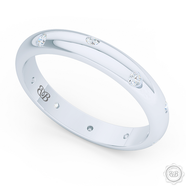 Classic, domed Wedding Band with scattered flash set diamond accents. Handcrafted in Bright White Gold or Precious Platinum. Free Shipping for All USA Orders. 30-Day Returns | BASHERT JEWELRY | Boca Raton, Florida
