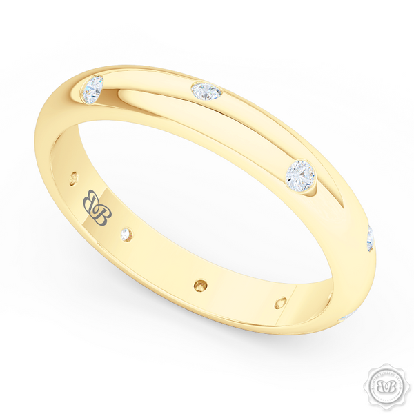 Classic, domed Wedding Band with scattered flash set diamond accents. Handcrafted in Classic Yellow Gold. Free Shipping for All USA Orders. 30-Day Returns | BASHERT JEWELRY | Boca Raton, Florida