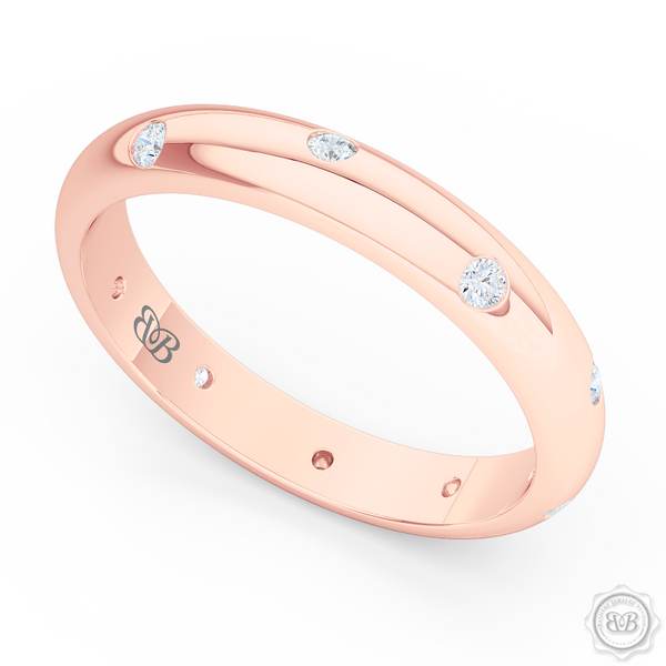 Classic, domed Wedding Band with scattered flash set diamond accents. Handcrafted in Romantic Rose Gold. Free Shipping for All USA Orders. 30-Day Returns | BASHERT JEWELRY | Boca Raton, Florida