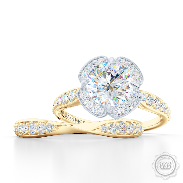 Twist Diamond Wedding Band.  Softly tapered shoulders of the ring are elegantly twisted and slightly pinched-in together and adorned with Round Brilliant Diamonds. The Perfect Compliment for Your Engagement Ring. Free Shipping on All USA Orders. 30 Day Returns | BASHERT JEWELRY | Boca Raton Florida