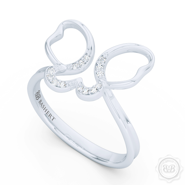 Butterfly Infinity Forever Young Fashion Ring. Open Butterfly Wings Frosted with Round Brilliant Diamond Melees. Style it with Gems of Your Choice.  Free Shipping to all USA. 30-Day Returns. BASHERT JEWELRY | Boca Raton, Florida