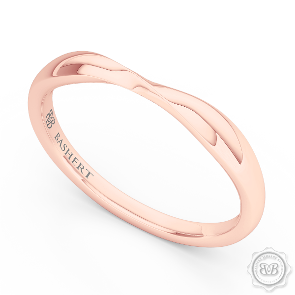 Elegant Twist Wedding Band, handcrafted in Romantic Rose Gold. The Perfect Compliment for Your Engagement Ring. Free Shipping for All USA Orders. 30 Day Returns | BASHERT JEWELRY | Boca Raton Florida