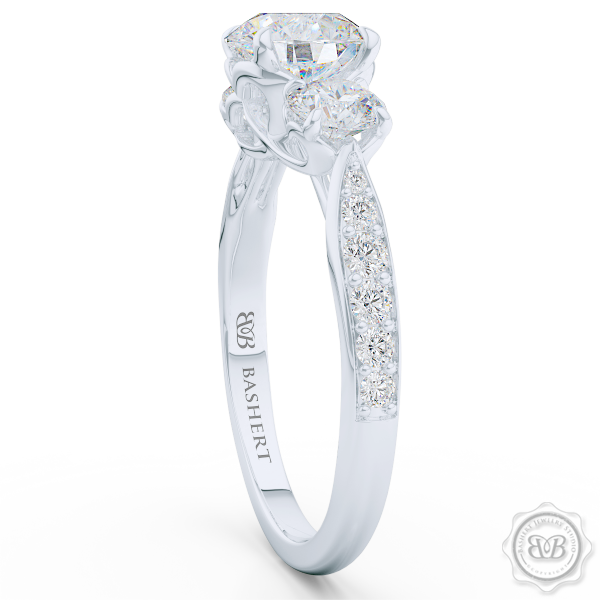 Three-Stone Open Hearts Engagement Ring. Handcrafted in White Gold or Precious Platinum. GIA Certified Diamond. Celebrate Your Past-Present-Future with our Award-Winning Design.  Free Shipping USA.  30Day Returns | BASHERT JEWELRY | Boca Raton Florida