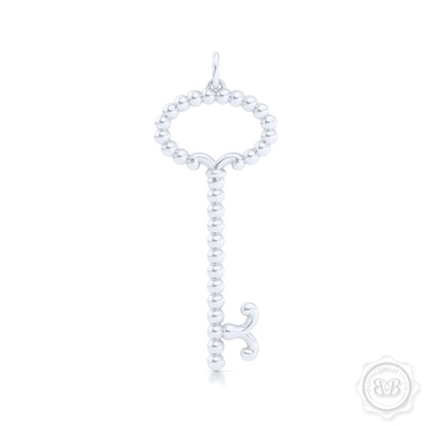 Delicate, Girly Key Pendant Necklace. Handcrafted in Sterling Silver or White Gold. Available in three sizes. Free Shipping USA. 30 Day Returns. Free Silver Chain Option  | BASHERT JEWELRY | Boca Raton, Florida