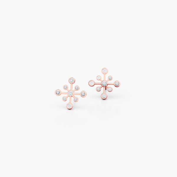 Delicate Snowflake Earring Studs. Handcrafted in Romantic Rose Gold and White Round Brilliant Diamonds. Free Shipping on All USA Orders. 30-Day Returns | BASHERT JEWELRY | Boca Raton, Florida