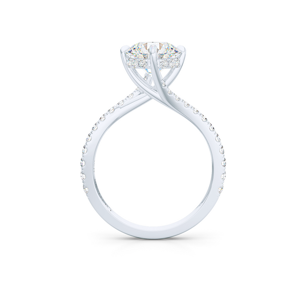 East-West, four prong, Round Solitaire. Recessed diamond halo. Diamond adorned shoulders. Hand-fabricated in Sustainable, Solid 14K White Gold. Available in Diamond or Lab-Grown Diamond. | Made in Boca Raton, Florida. 15 Day Returns. Free Shipping USA. | Bashert Jewelry 