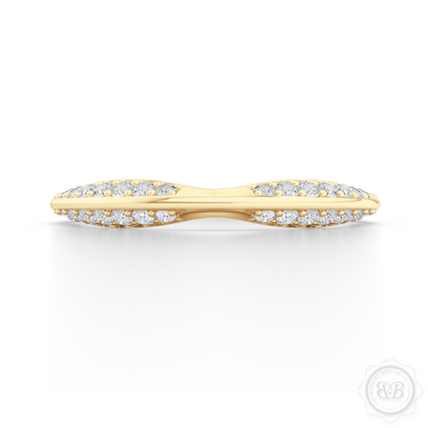 Pinched-in, Knife-Edge Diamond Wedding Band. Handcrafted in Classic Yellow Gold. Free Shipping on All USA Orders. 30 Day Returns.  | BASHERT JEWELRY | Boca Raton, Florida