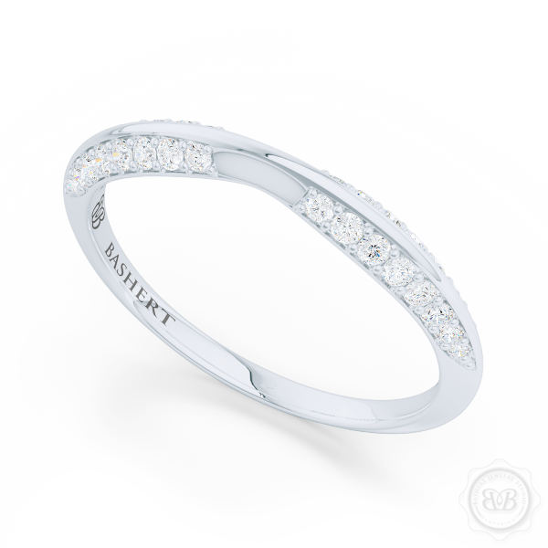 Pinched-in, Knife-Edge Diamond Wedding Band. Handcrafted in White Gold or Precious Platinum. Free Shipping on All USA Orders. 30 Day Returns.  | BASHERT JEWELRY | Boca Raton, Florida