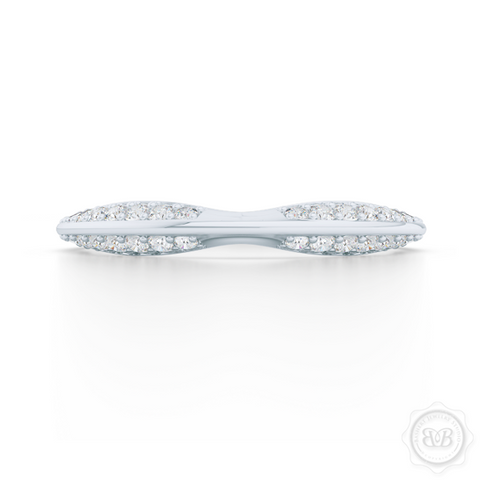 Pinched-in, Knife-Edge Diamond Wedding Band. Handcrafted in White Gold or Precious Platinum. Free Shipping on All USA Orders. 30 Day Returns.  | BASHERT JEWELRY | Boca Raton, Florida