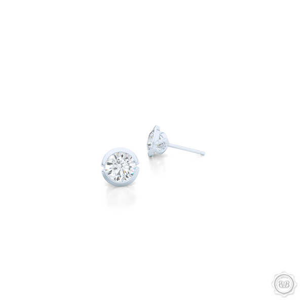 Elegant Round Stud Earrings. Crafted in White Gold. Round Brilliant Diamonds. Moissanite. Lab-grown Diamonds. Free Shipping on All USA Orders. 30-Day Returns | BASHERT JEWELRY | Boca Raton, Florida.