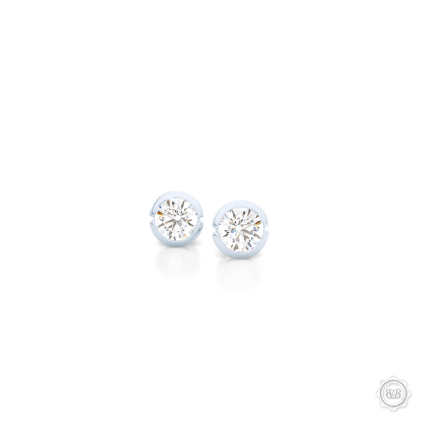 Elegant Round Stud Earrings. Crafted in White Gold. Round Brilliant Forever One Moissanite. Lab-grown Diamonds. Free Shipping on All USA Orders. 30-Day Returns | BASHERT JEWELRY | Boca Raton, Florida.