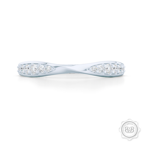 Twist Diamond Wedding Band.  Softly tapered shoulders of the ring are elegantly twisted and slightly pinched-in together and adorned with Round Brilliant Diamonds. The Perfect Compliment for Your Engagement Ring. Free Shipping on All USA Orders. 30 Day Returns | BASHERT JEWELRY | Boca Raton, Florida