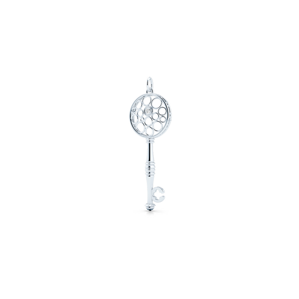 Floating Diamond Key Pendant necklace, hand-fabricated in sustainable, solid White Gold.  Free Shipping USA.  15 Day Returns.  | BASHERT JEWELRY | Boca Raton, Florida