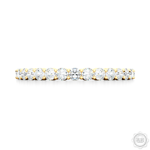 Dainty halfway-diamond wedding ring. Handcrafted in Classic Yellow Gold and round brilliant diamonds set in share-prong setting.  Free Shipping for All USA Orders. 30-Day Returns | BASHERT JEWELRY | Boca Raton, Florida