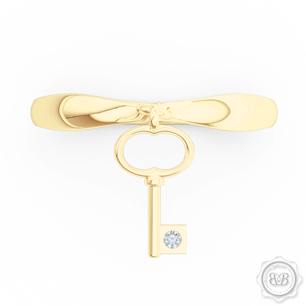 Fashion Key-Charm Ladies Ring. Forever Young Jewelry piece, encrusted with a Diamond or a Gem of Your Choice. Handcrafted in Classic Yellow Gold. Free Shipping to all USA. 30-Day Returns. BASHERT JEWELRY | Boca Raton, Florida
