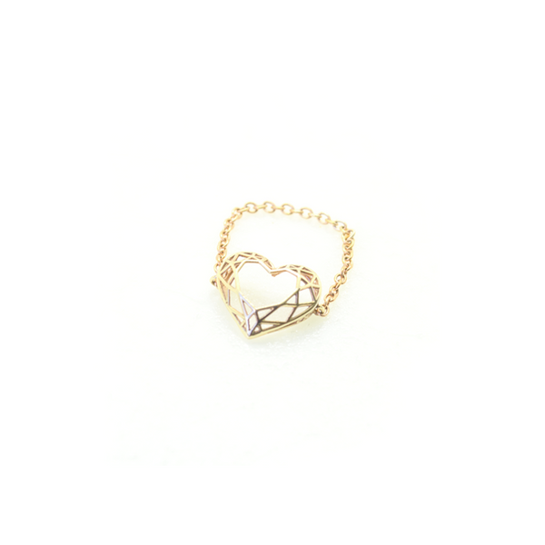 Heart shaped  pinkie, chain or bar ring. Hand-fabricated in ethically sourced, solid Yellow Gold. | Free Shipping on all orders in The USA. |  Bashert Jewelry.  Boca Raton Florida