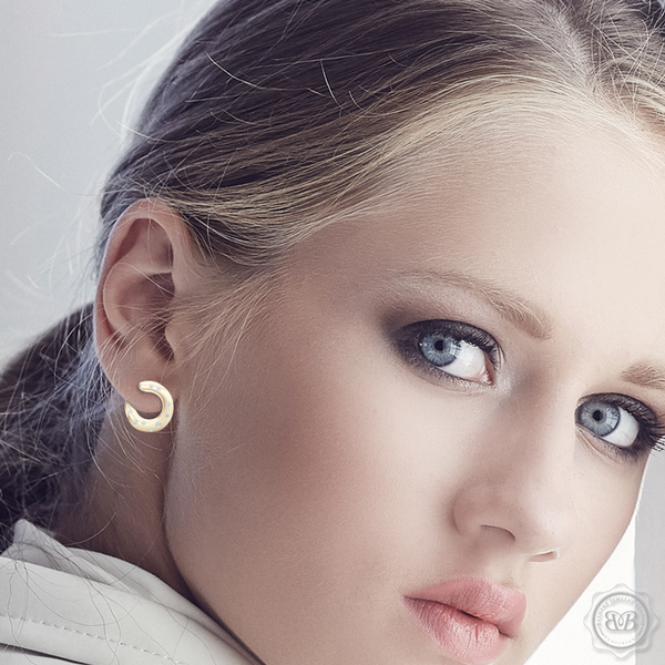 Inside-Out Dainty Ear-hugging Hoops. Handcrafted in Classic Yellow Gold and Round Brilliant Diamonds. Free Shipping for All USA Orders. 30Day Returns | BASHERT JEWELRY | Boca Raton, Florida
