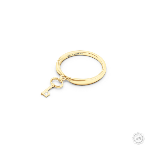Fashion Key-Charm Ladies Ring. Forever Young Jewelry piece, encrusted with a Diamond or a Gem of Your Choice. Handcrafted in Classic Yellow Gold. Free Shipping to all USA. 30-Day Returns. BASHERT JEWELRY | Boca Raton, Florida