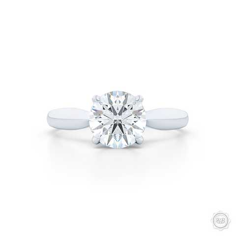 Award-Winning Solitaire Engagement Ring Design. Classic Round Solitaire Handcrafted in White Gold or Precious Platinum. Signature "Infinity Heart" Crown Accentuated by Gently Tapered Shoulders. GIA Certified Diamond. Free Shipping USA. 30-Day Returns | BASHERT JEWELRY | Boca Raton, Florida