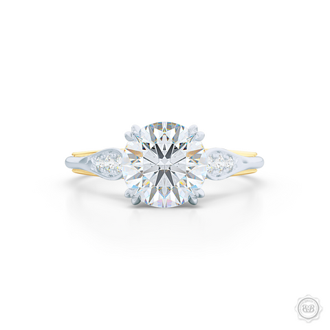 Round Diamond Solitaire Engagement Ring with Vintage appeal. Handcrafted in two-tone Yellow and White Gold.  GIA certified Round Brilliant Diamond.  Free Shipping USA. 30-Day Returns | BASHERT JEWELRY | Boca Raton, Florida.