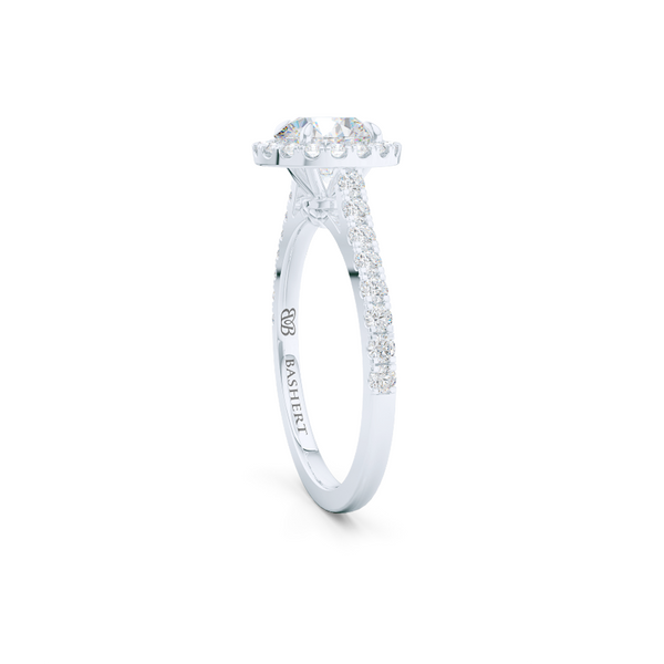 Classic micro-pavé round Halo Engagement Ring. Hand-fabricated in solid, sustainable Precious Platinum. GIA certified Round Brilliant Diamond. Free Shipping USA. 15 Day Returns | BASHERT JEWELRY | Boca Raton, Florida