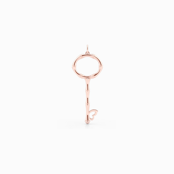Bamboo inspired, Rose Gold Key Pendant. Delicate Butterfly accent. Hand-fabricated in sustainable, solid, 14K Rose Gold. Key pendants are a classic jewelry statement for girls of all ages. Free Shipping for All US Orders. 15 Day Returns | BASHERT JEWELRY | Boca Raton Florida