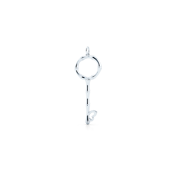 Bamboo inspired, White Gold Key Pendant. Delicate Butterfly accent. Hand-fabricated in sustainable, solid, 14K White Gold. Key pendants are a classic jewelry statement for girls of all ages. Free Shipping for All US Orders. 15 Day Returns | BASHERT JEWELRY | Boca Raton Florida