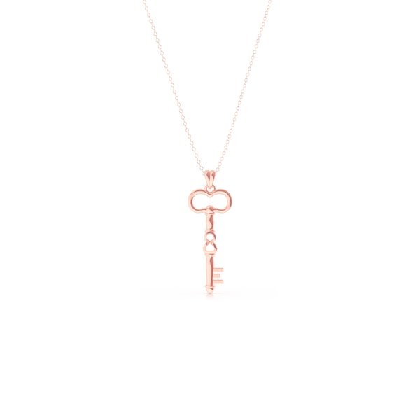 A unique skeleton key pendant necklace with an infinity detail. Hand-fabricated in solid, sustainable 14K Rose Gold. Available in three sizes.  Free Shipping for All USA Orders. 15-Day Returns | BASHERT JEWELRY | Boca Raton, Florida