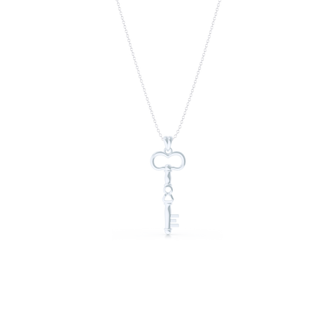 A classic skeleton key pendant necklace with a stylish infinity keyhole detail. Hand-fabricated in solid, sustainable Sterling Silver.  Available in two sizes. Free Shipping for All USA Orders. 15 - Day Returns | BASHERT JEWELRY | Boca Raton, Florida