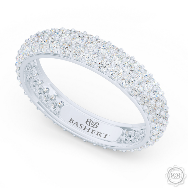 Three-row Diamond Eternity Wedding Band. Handcrafted in Bright White Gold or Platinum and Round Brilliant Diamonds. Free Shipping for All USA Orders. 30-Day Returns | BASHERT JEWELRY | Boca Raton, Florida