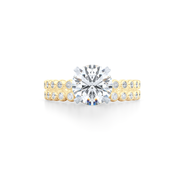 Delicate, bezel-set pots diamond wedding band. Hand-fabricated in solid, sustainable Yellow Gold and premium quality Round, Brilliant Diamonds. Free Shipping for All USA Orders. 15-Day Returns | BASHERT JEWELRY | Boca Raton, Florida