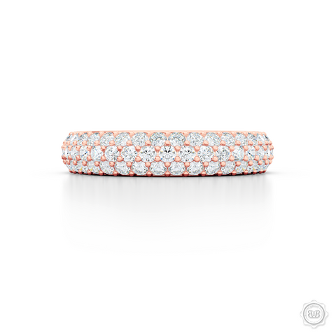 Three-row Diamond Eternity Wedding Band. Handcrafted in Romantic Rose Gold and Round Brilliant Diamonds. Free Shipping for All USA Orders. 30-Day Returns | BASHERT JEWELRY | Boca Raton, Florida