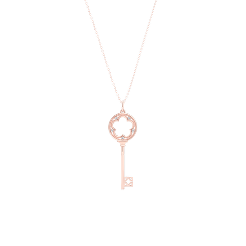 Vintage Fancy Necklace 14K Rose Gold Key Pendant Fine Jewelry for Her - 14K Rose Gold - Without Chain