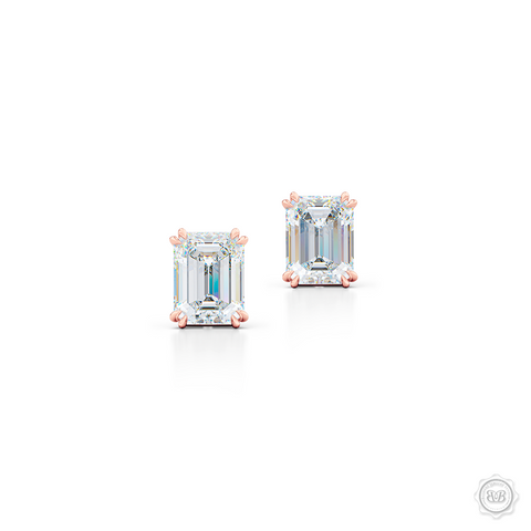 Classic Emerald cut Moissanite Stud Earrings. Handcrafted in Romantic Rose Gold. Find The Perfect Pair for Your Budget.  Lab-Grown Diamonds options available! Free Shipping on All USA Orders. 30-Day Returns | BASHERT JEWELRY | Boca Raton, Florida.