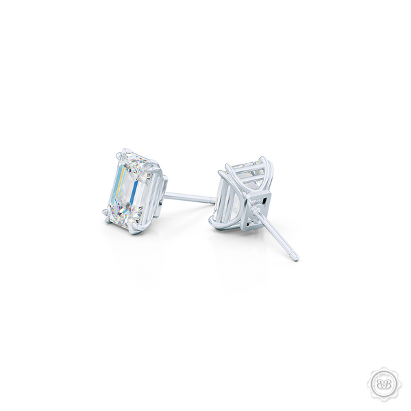 Classic Emerald cut Diamond Stud Earrings. Handcrafted in White Gold. Find The Perfect Pair for Your Budget. Moissanite and Lab-Grown Diamonds options available! Free Shipping on All USA Orders. 30-Day Returns | BASHERT JEWELRY | Boca Raton, Florida.