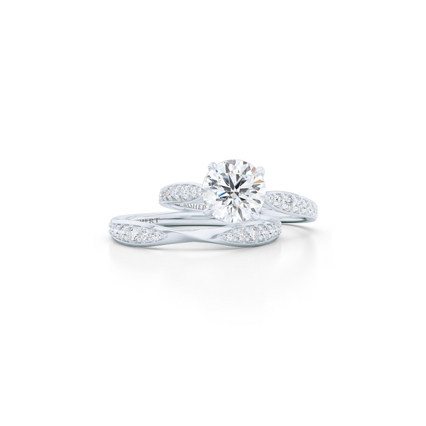 Award-Winning, Round Solitaire Engagement Ring. Hand-fabricated in solid, sustainable White Gold. Signature Heart Crown showcasing a Charles & Colvard, Forever One Round Brilliant Moissanite. Diamond Shoulders. Free Shipping USA. 15 Day Returns | BASHERT JEWELRY | Boca Raton, Florida