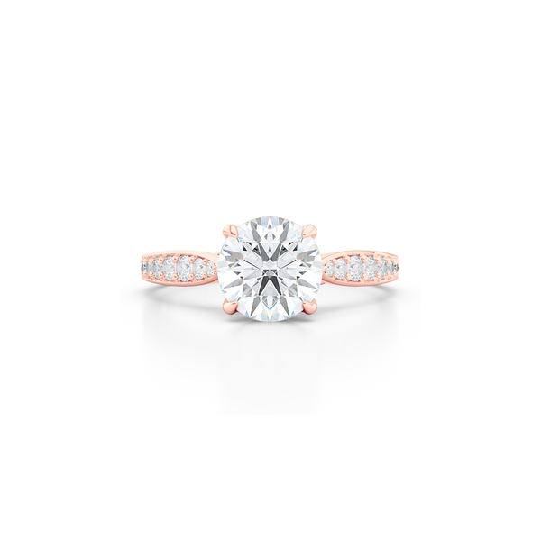 Award-Winning Round Solitaire Engagement Ring. Hand-fabricated in solid, sustainable Rose Gold. Signature Heart Crown showcasing a handpicked, GIA certified Round Brilliant Diamond. Diamond Shoulders. Free Shipping USA. 15 Day Returns | BASHERT JEWELRY | Boca Raton, Florida