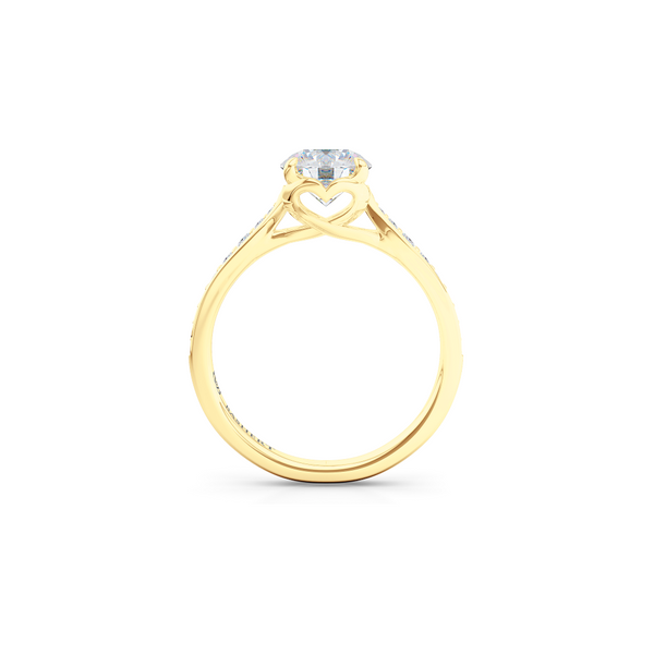 Award-Winning Round Solitaire Engagement Ring. Hand-fabricated in solid, sustainable Yellow Gold. Signature Heart Crown showcasing a handpicked, GIA certified Round Brilliant Diamond. Diamond Shoulders. Free Shipping USA. 15 Day Returns | BASHERT JEWELRY | Boca Raton, Florida