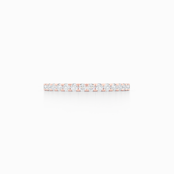 Classic, whisper thin, French pavé, Diamond Eternity Wedding Band. Hand-fabricated in Romantic Rose Gold and Round Diamonds. Free Shipping All USA Orders. 15-Day Returns | BASHERT JEWELRY | Boca Raton, Florida