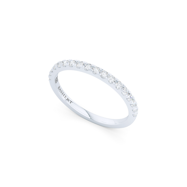 Classic, whisper thin, French pavé, Diamond Wedding Band. Hand-fabricated in White Gold, or Precious Platinum and Round Diamonds. Free Shipping All USA Orders. 15-Day Returns | BASHERT JEWELRY | Boca Raton, Florida
