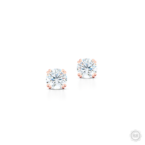 Classic Round Brilliant cut Diamond Stud Earrings. Handcrafted in Romantic Rose Gold. Find The Perfect Pair for Your Budget. Moissanite and Lab-Grown Diamonds options available! Free Shipping on All USA Orders. 30-Day Returns | BASHERT JEWELRY | Boca Raton, Florida.